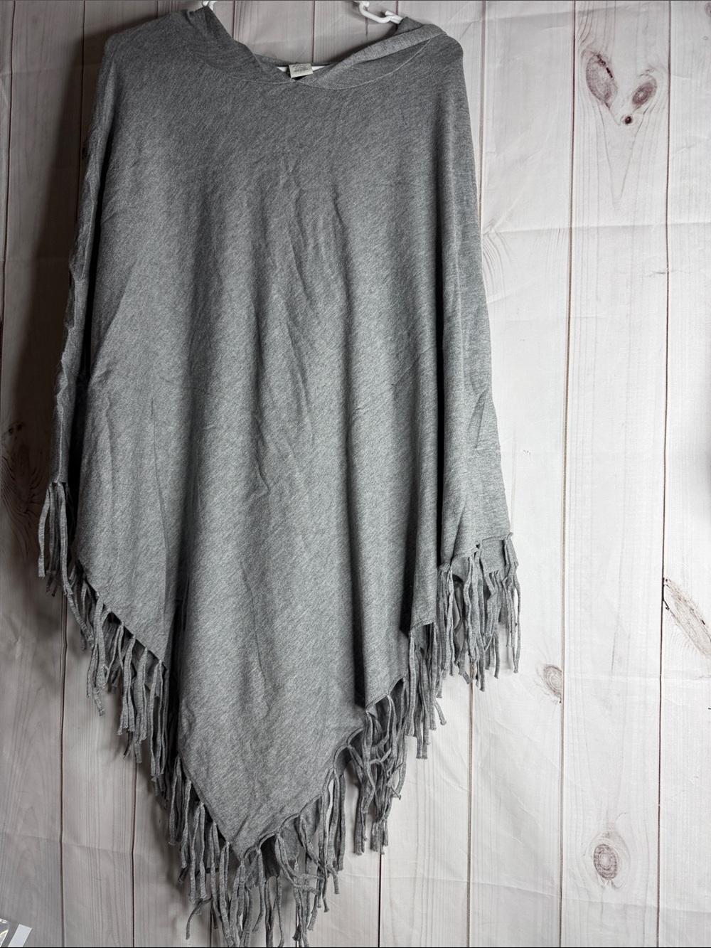 Women's Gray Hooded Fringe Poncho Sweater 2x -1194